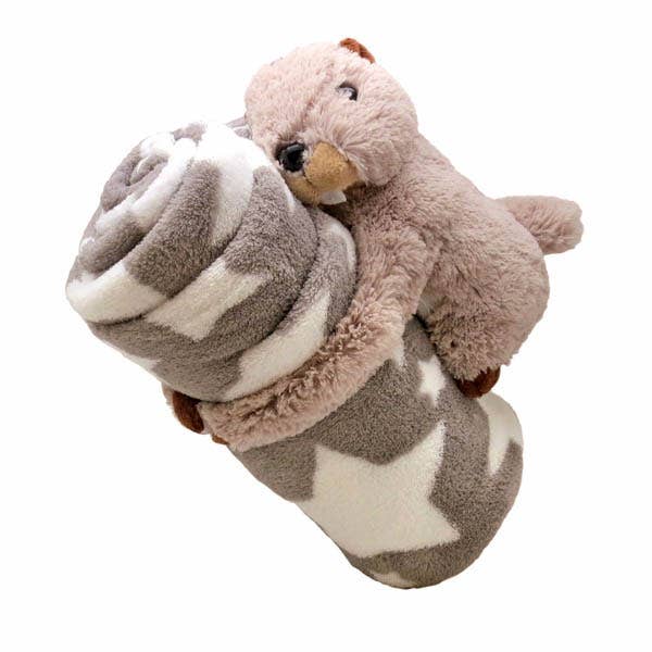 Hvalpetæppe - brunt m. stjerner