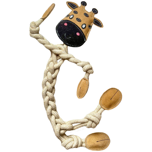 Naturligt legetøj - Giraf i ruskind og reb 🦒