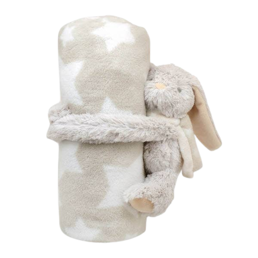 Hvalpetæppe - beige med stjerner