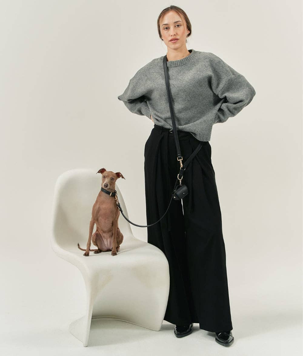 Vegansk læder, hundepose taske, sort