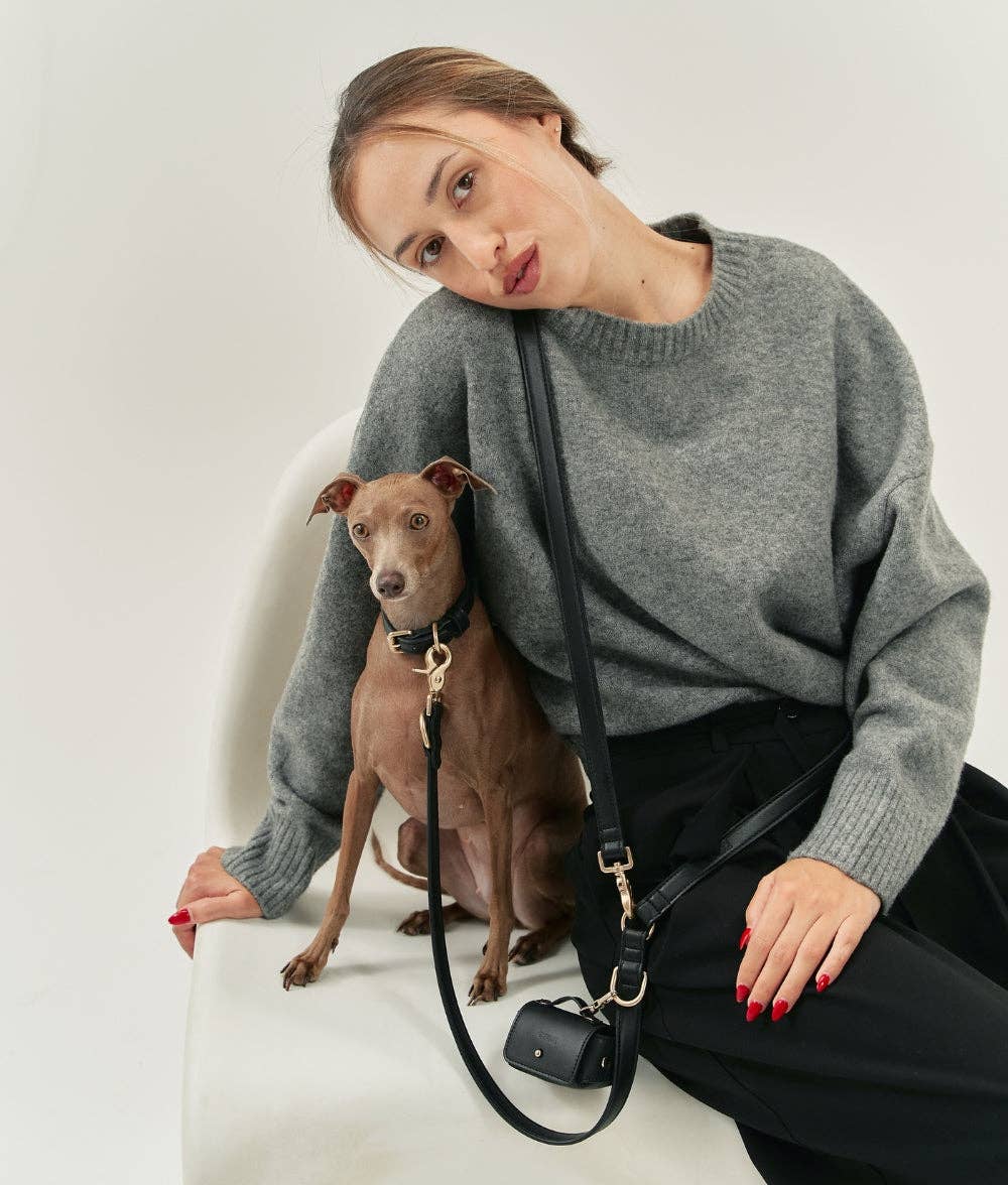 Vegansk læder, hundepose taske, sort
