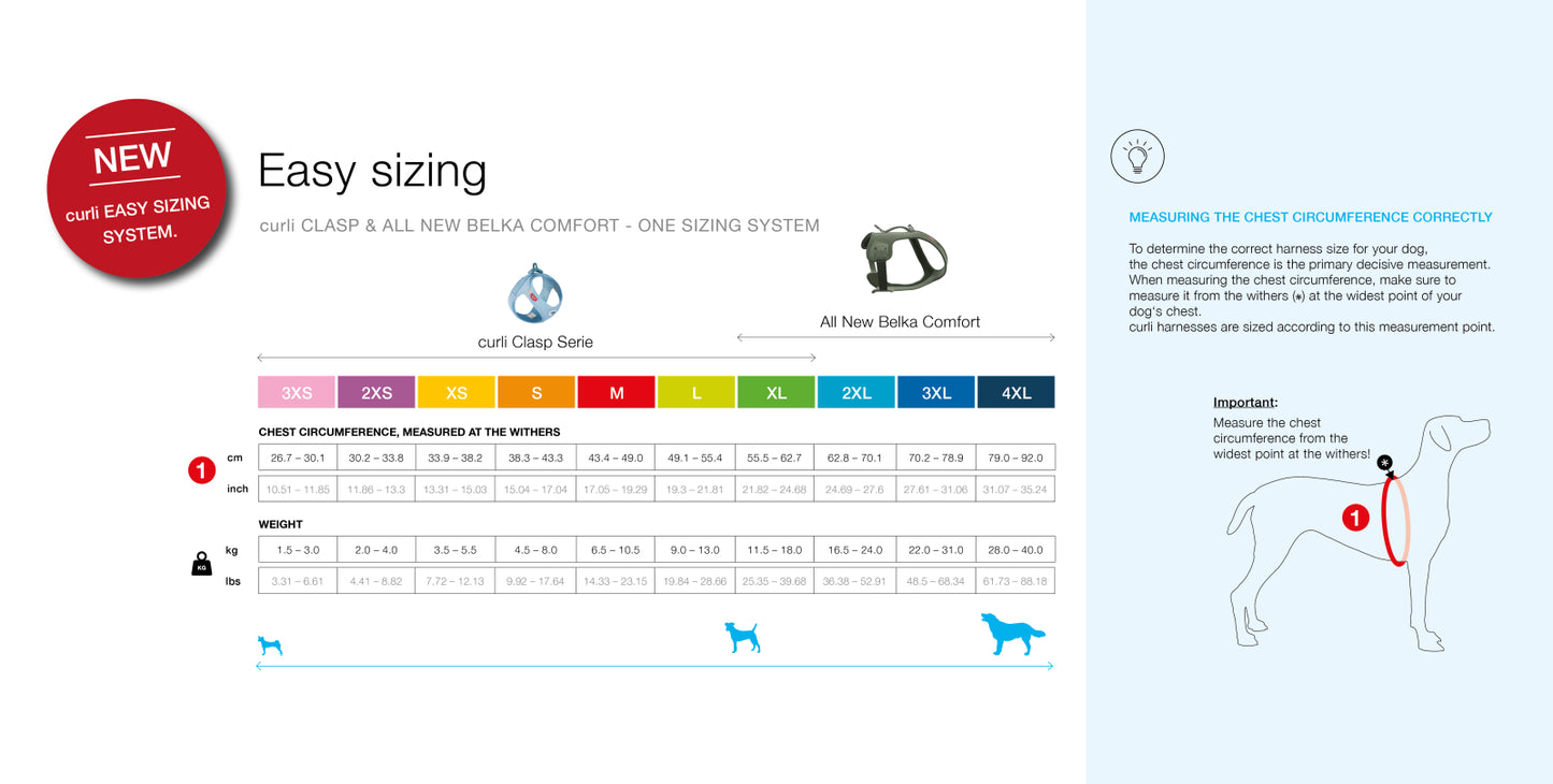 Curli størrelsesguide