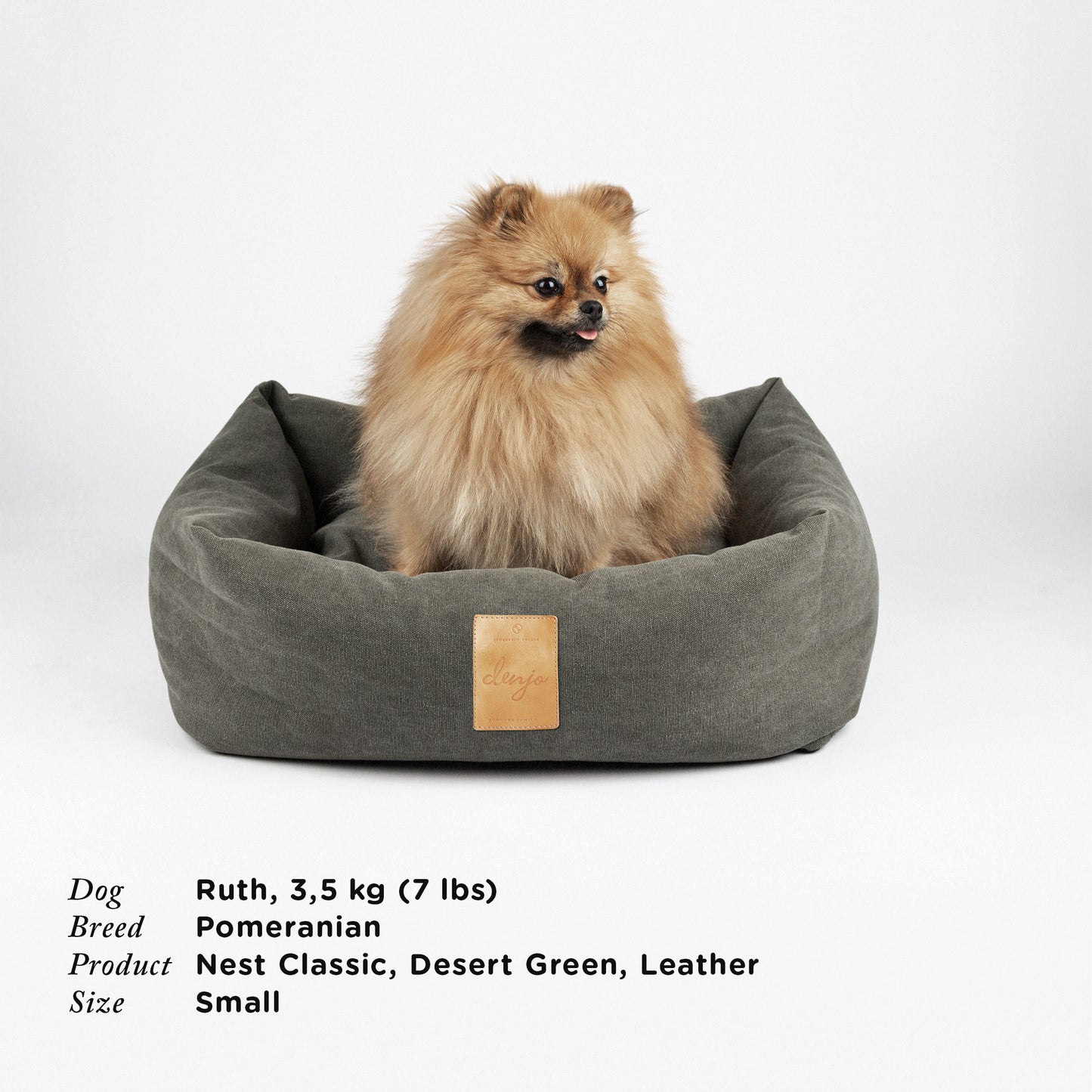 Denjo Dogs - Classic nest, Desert Green med læderdetaljer