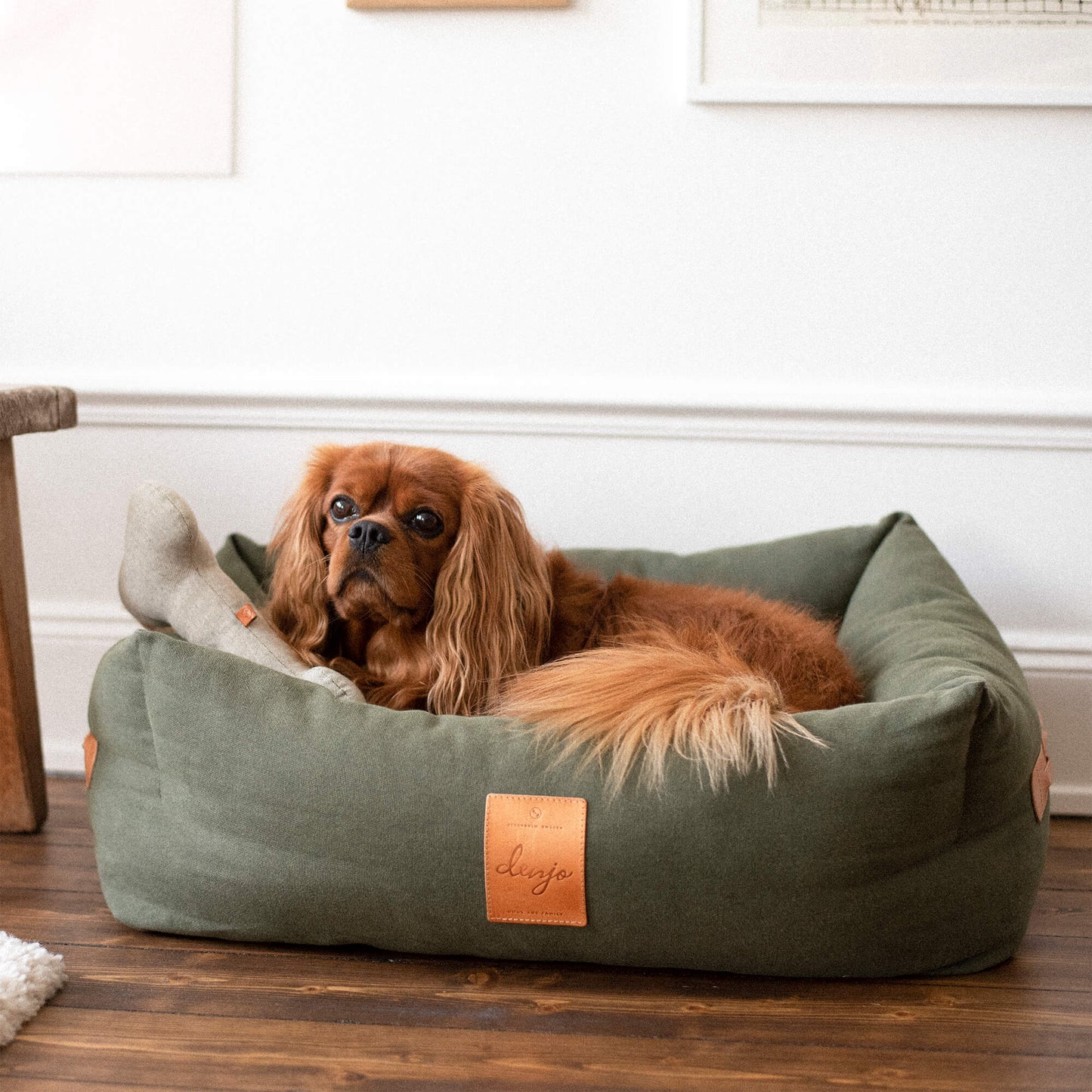 Denjo Dogs - Classic nest, Desert Green med læderdetaljer