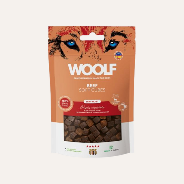 Woolf soft cubes beef, 100g.