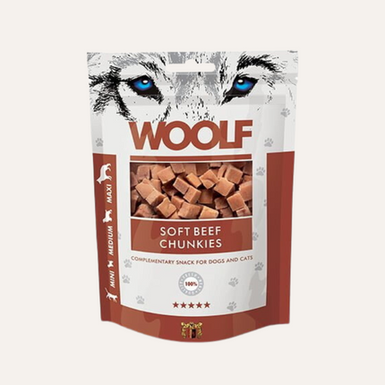 Woolf soft beef chunkies, 100g.