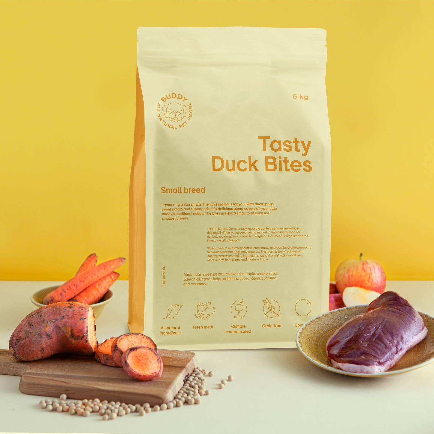 100% naturligt foder med velsmagende and (små kibbles)