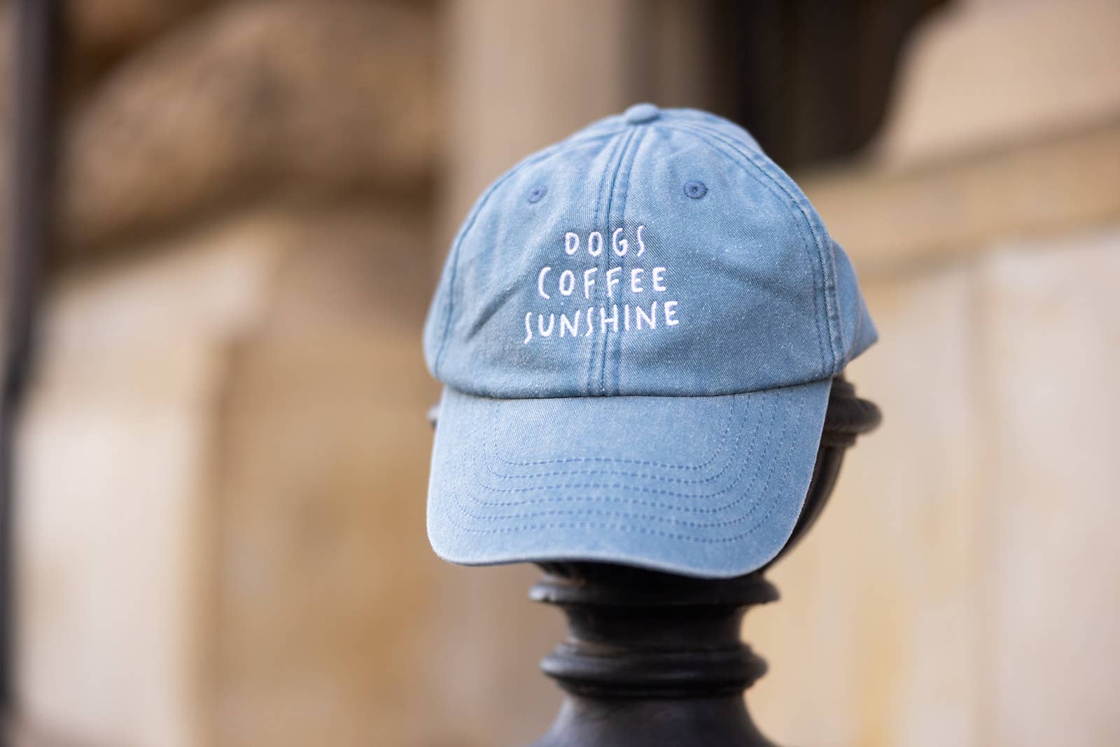 Denimcap - "Dog, coffee, Sunshine"