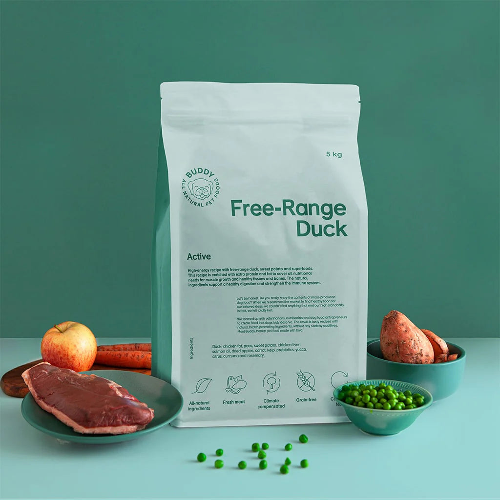 100% naturligt hundefoder med fritgående and