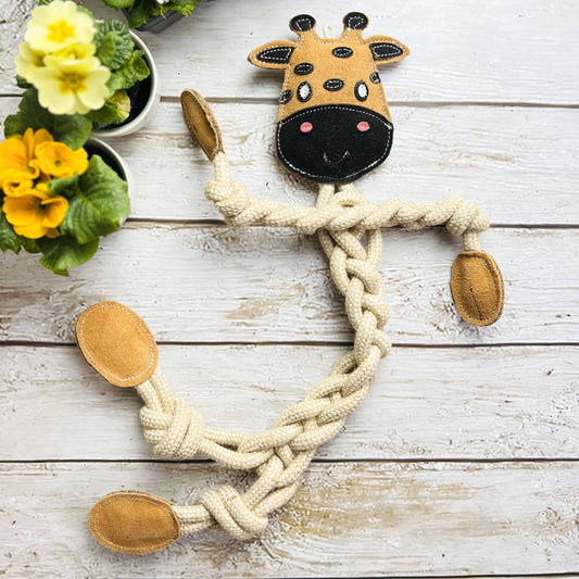 Naturligt legetøj - Giraf i ruskind og reb 🦒